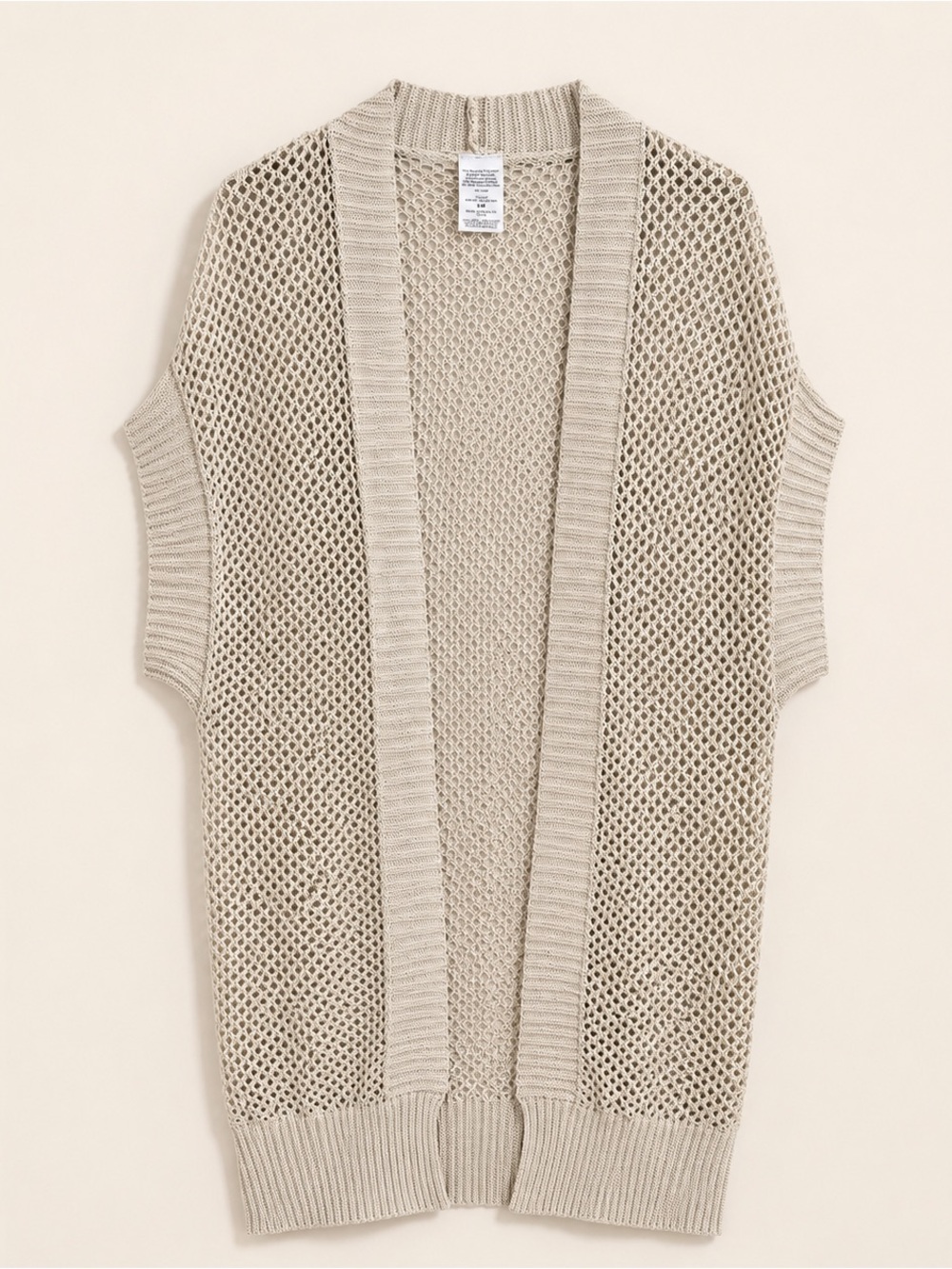 No Boundaries Open-Front Mesh Knit Sleeveless Cardigan - Beige